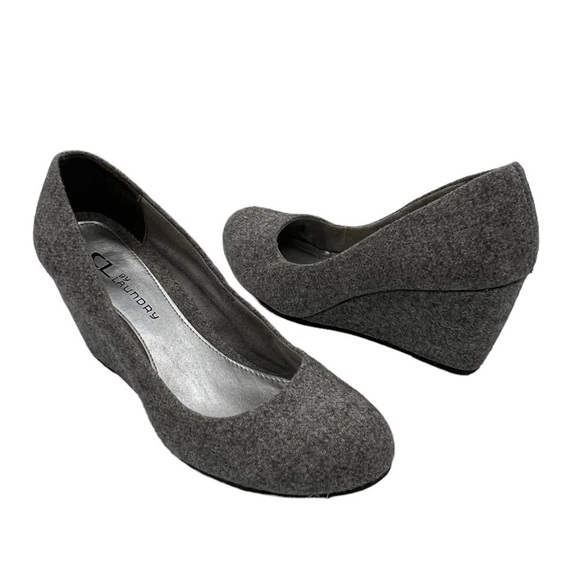 Chinese Laundry Gray Tweed Round Toe Wedge Slip On Heels Size 6 Women’s - Picture 1 of 10